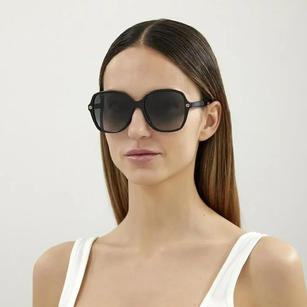 NEW Gucci GG0092S 001 Black Grey Gradient Oval Women Sunglasses